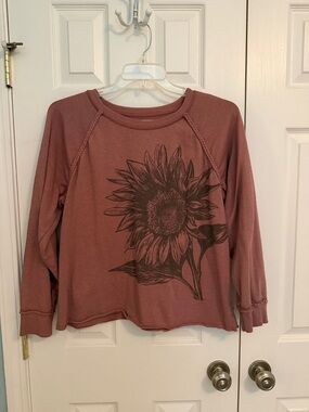 Maurices Mauve Pink Sunflower Graphic Sweatshirt L Terry knit